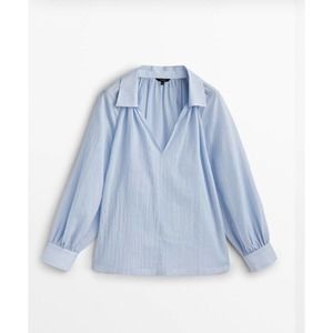 Massimo Dutti Women's Shirt Size M Blue 100% Cotton Basic